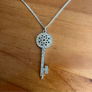 BOGO Rhinestone & silver tone decorative key pendant on extra long 36 inch chain